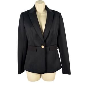 Ted Baker London Blazer Women 0 /US 2 Black Matte Satin Peak Lapel Floral Lining